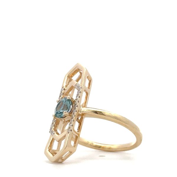 14K Yellow Gold Montana Sapphire & Diamond Ring with 5 mm Round Sapphire From Montana 0.59 Ct & Accent Diamonds: 0.11Ct H-I Si2 Image 3 Hudson Valley Goldsmith New Paltz, NY
