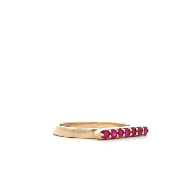14K Yellow Gold Ruby Bar Ring Seven 2 Mm Round Rubys (0.28 Tcw) Image 2 Hudson Valley Goldsmith New Paltz, NY