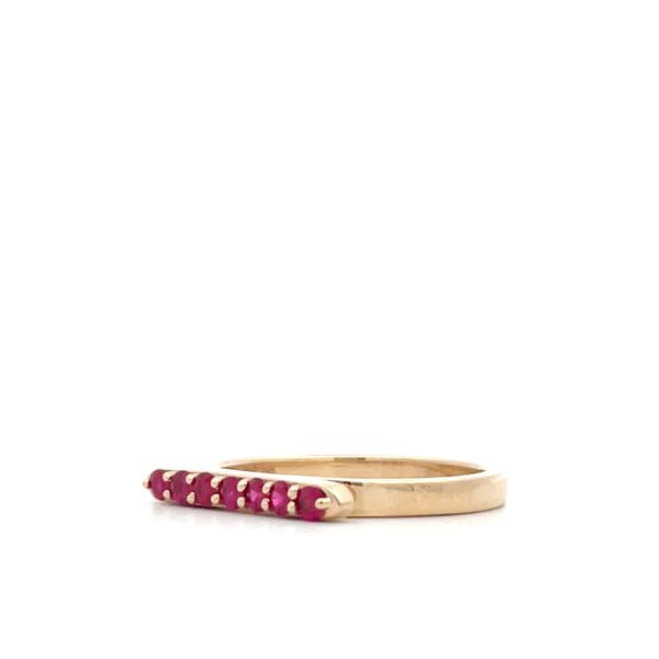 14K Yellow Gold Ruby Bar Ring Seven 2 Mm Round Rubys (0.28 Tcw) Image 3 Hudson Valley Goldsmith New Paltz, NY