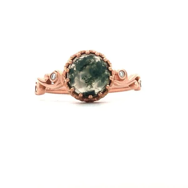 14K Rose Gold Cabochon Moss Agate Ring Hudson Valley Goldsmith New Paltz, NY