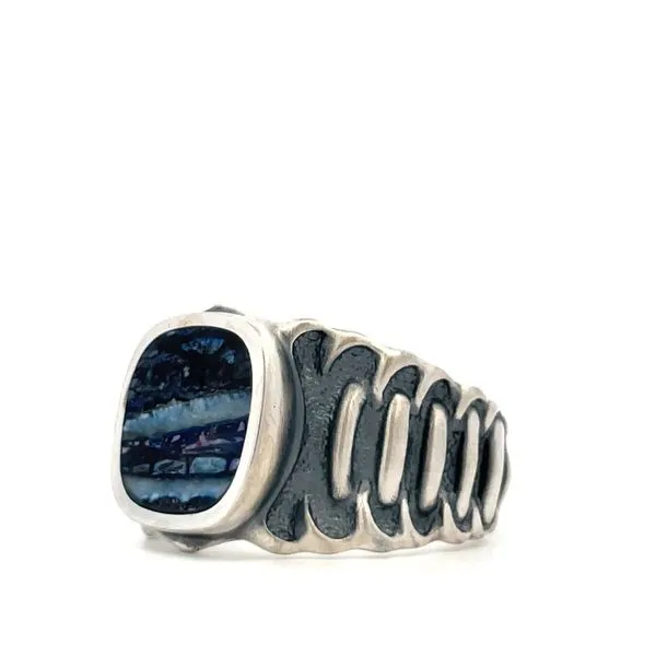 Sterling Silver Blue Mammoth Tooth Inlay Ring Image 2 Hudson Valley Goldsmith New Paltz, NY