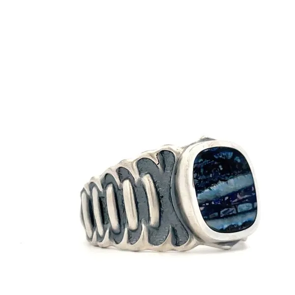 Sterling Silver Blue Mammoth Tooth Inlay Ring Image 3 Hudson Valley Goldsmith New Paltz, NY