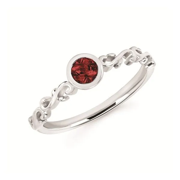 Garnet Stackable Bezel Set Ring in 14Kt White Gold Hudson Valley Goldsmith New Paltz, NY