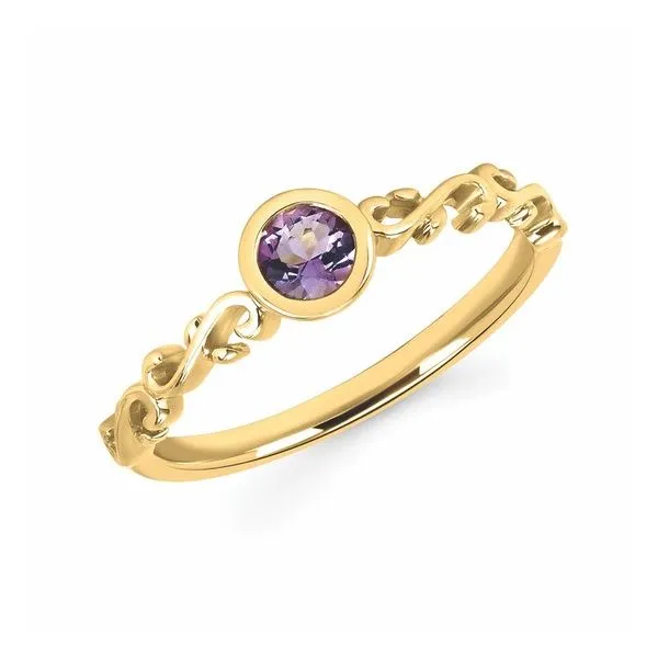 Amethyst Stackable Bezel Set Ring in 14Kt Yellow Gold Hudson Valley Goldsmith New Paltz, NY