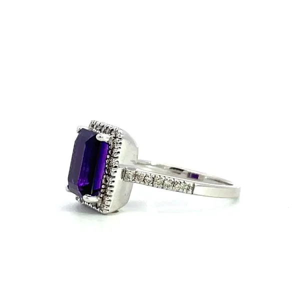 14Kt White Gold Amethyst Diamond Halo Ring Image 2 Hudson Valley Goldsmith New Paltz, NY