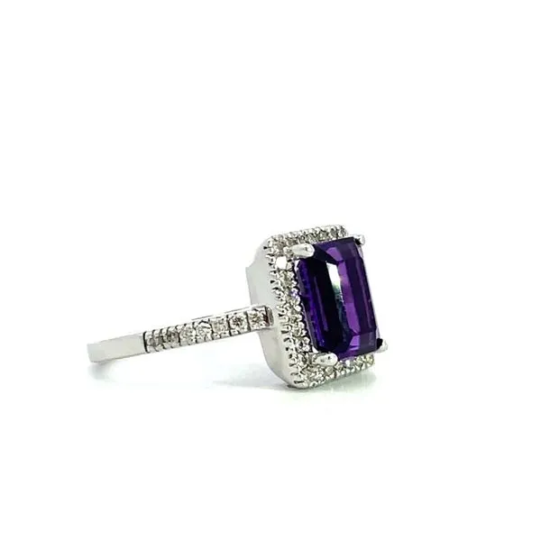 14Kt White Gold Amethyst Diamond Halo Ring Image 3 Hudson Valley Goldsmith New Paltz, NY