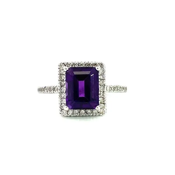 14Kt White Gold Amethyst Diamond Halo Ring Hudson Valley Goldsmith New Paltz, NY