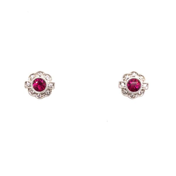 14k white gold diamond and Ruby vintage style post earrings Hudson Valley Goldsmith New Paltz, NY