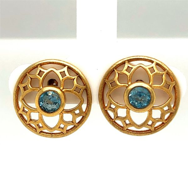 Sterling/ 24k Vermeil<br>blue topaz posts<br>earrings Hudson Valley Goldsmith New Paltz, NY