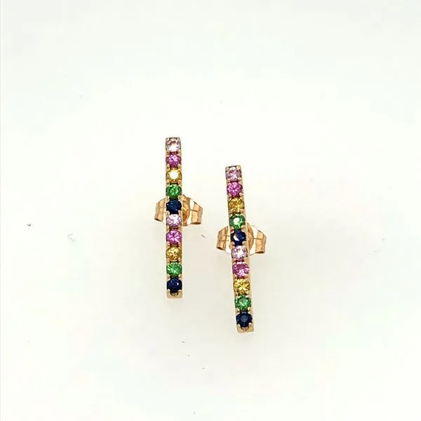 14k yellow gold rainbow gemstone bar post earrings (med) Hudson Valley Goldsmith New Paltz, NY