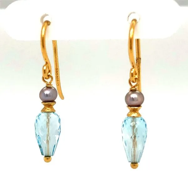 Sterling silver Vermeil blue topaz & grey pearl earrings Hudson Valley Goldsmith New Paltz, NY