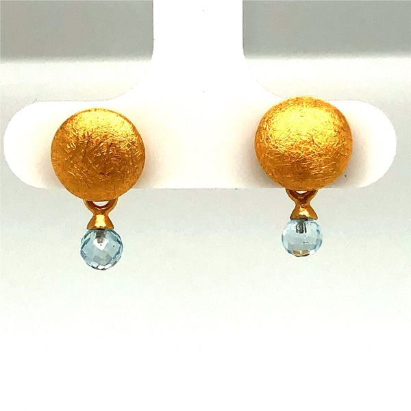 Sterling silver vermeil round top faceted blue topaz drops Hudson Valley Goldsmith New Paltz, NY