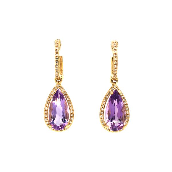 14K Yellow Gold Diamond and Amethyst Earrings Hudson Valley Goldsmith New Paltz, NY