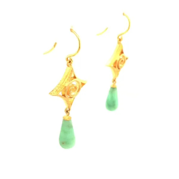 Sterling silver with 24k vermeil swirl drop earrings featuring chrysoprase drop gemstones Image 2 Hudson Valley Goldsmith New Paltz, NY