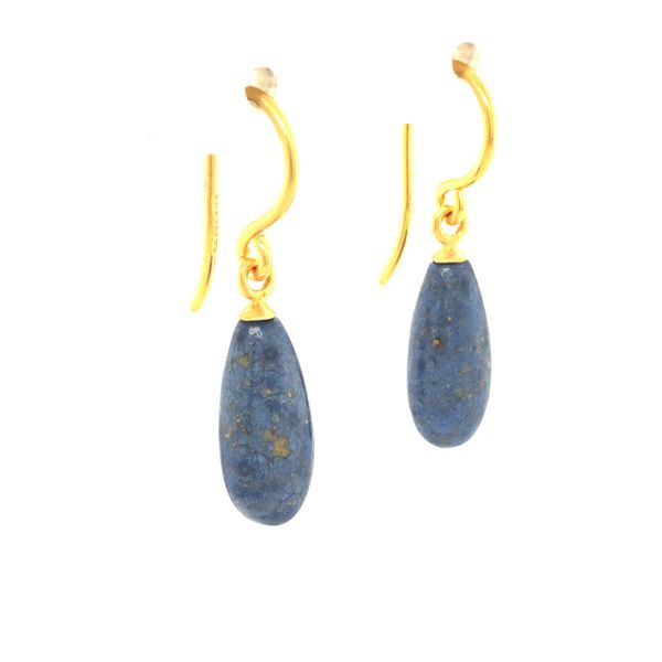 Sterling silver 24k vermeil dumitorite drop earrings on wire Image 2 Hudson Valley Goldsmith New Paltz, NY