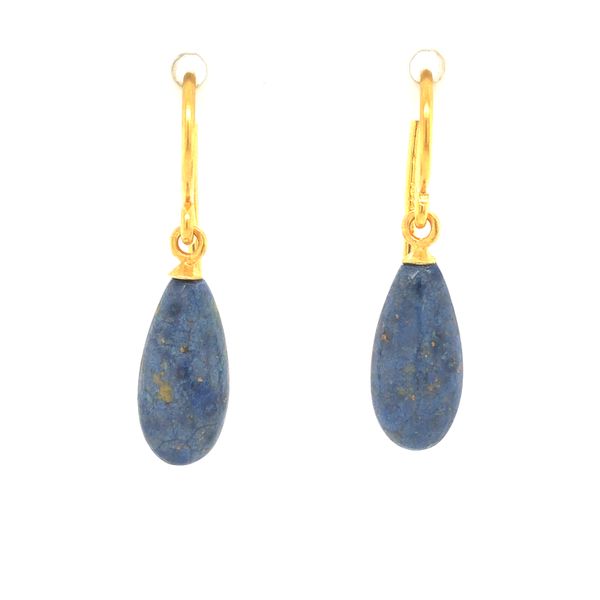 Sterling silver 24k vermeil dumitorite drop earrings on wire Hudson Valley Goldsmith New Paltz, NY