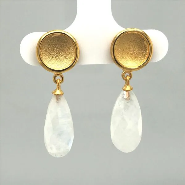 Sterling Silver Vermeil Button Post Earrings with Rainbow Moonstone Hudson Valley Goldsmith New Paltz, NY