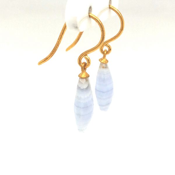 Sterling silver 24k vermeil striped chalcedony drops on wire earrings Image 2 Hudson Valley Goldsmith New Paltz, NY