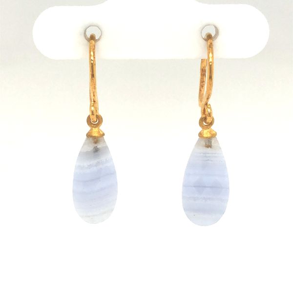 Sterling silver 24k vermeil striped chalcedony drops on wire earrings Hudson Valley Goldsmith New Paltz, NY