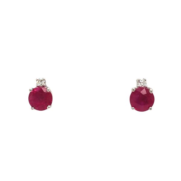 14k white gold stud earrings featuring round ruby gemstones and 0.02cttw diamond accents 14k white gold stud earrings featuring  Hudson Valley Goldsmith New Paltz, NY