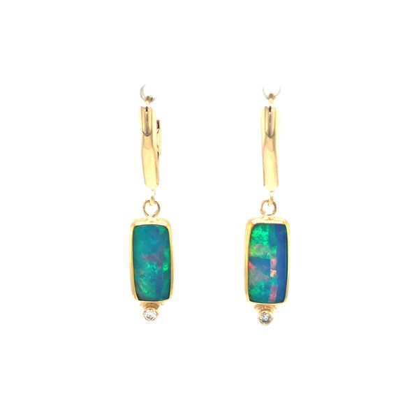 22K/14K Yellow Gold Ethiopian Opal and Diamond Earrings Hudson Valley Goldsmith New Paltz, NY