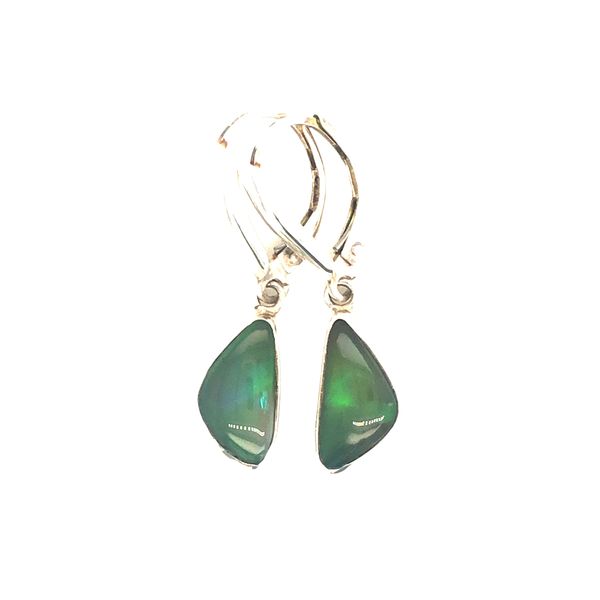 Sterling silver lever backhangng earrings featuring Ethiopian Opal gemstones bezel set. (DO NOT GET WET) Image 2 Hudson Valley Goldsmith New Paltz, NY
