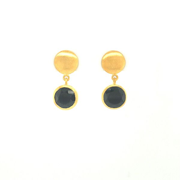 Sterling silver & 24k gold vermeil earring featuring black spinel gemstones Hudson Valley Goldsmith New Paltz, NY