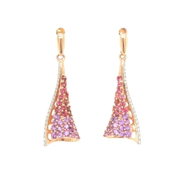 14K Rose Gold Gemstone Sail Post Earrings Featuring Amethyst, Pink Tourmeline And Diamonds (1.00Ctw Gemstones, 0.10 Ctw Diamonds Hudson Valley Goldsmith New Paltz, NY