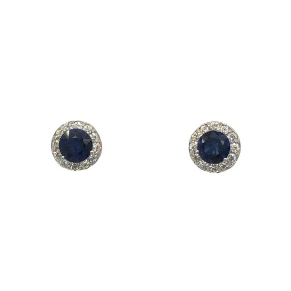 14K White Gold Studs With Sapphire Center And Diamond Halo 0.19Ctw Hudson Valley Goldsmith New Paltz, NY