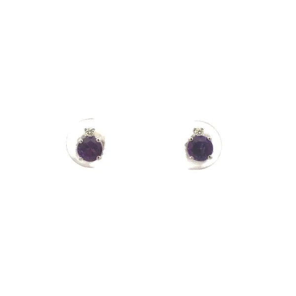 14K White Gold Stud Earrings with 4mm Round Amethyst and 0.02ct Diamond Hudson Valley Goldsmith New Paltz, NY