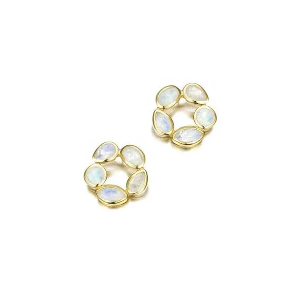 Sterling Silver Rainbow Moonstone Earrings with 18Kt Gold Vermeil Hudson Valley Goldsmith New Paltz, NY