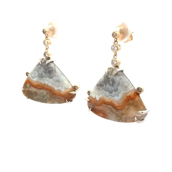 Dangle Post Earrings with Bezel Set Round Diamonds Image 2 Hudson Valley Goldsmith New Paltz, NY