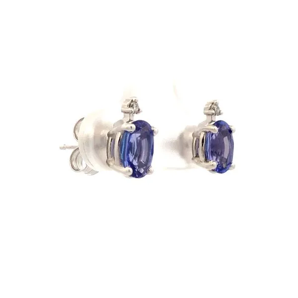 14K White Gold Stud Earrings with Oval Tanzanite Image 2 Hudson Valley Goldsmith New Paltz, NY