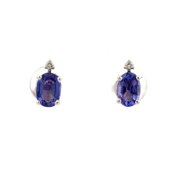 14K White Gold Stud Earrings with Oval Tanzanite Hudson Valley Goldsmith New Paltz, NY
