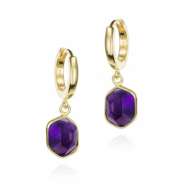 Amethyst Huggie Earrings in Sterling Silver and 18K Gold Vermeil Hudson Valley Goldsmith New Paltz, NY