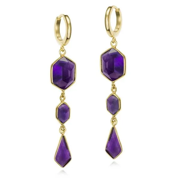Amethyst Three Drop Earrings in Sterling Silver and 18K Gold Vermeil Hudson Valley Goldsmith New Paltz, NY