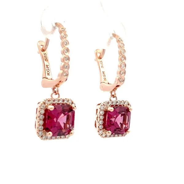 14K Rose Gold Lotus Garnet & Diamond Dangle Earrings Image 2 Hudson Valley Goldsmith New Paltz, NY