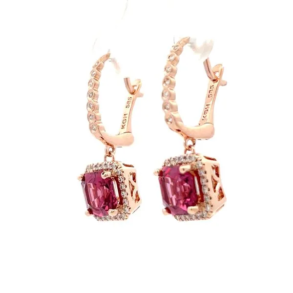 14K Rose Gold Lotus Garnet & Diamond Dangle Earrings Image 3 Hudson Valley Goldsmith New Paltz, NY