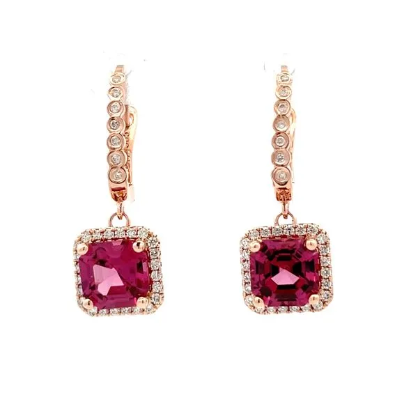 14K Rose Gold Lotus Garnet & Diamond Dangle Earrings Hudson Valley Goldsmith New Paltz, NY
