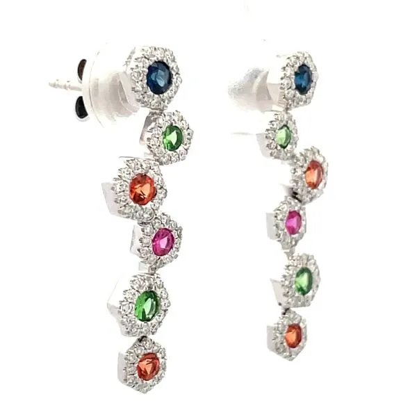 14K White Gold Multi-Sapphire & Diamond Post Earrings Image 2 Hudson Valley Goldsmith New Paltz, NY