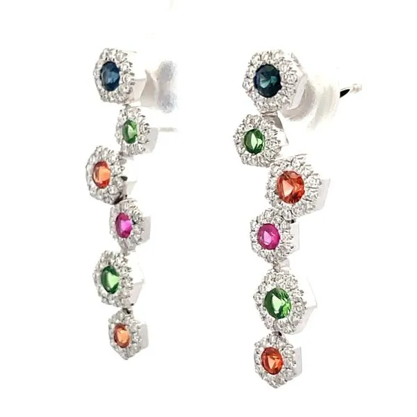 14K White Gold Multi-Sapphire & Diamond Post Earrings Image 3 Hudson Valley Goldsmith New Paltz, NY