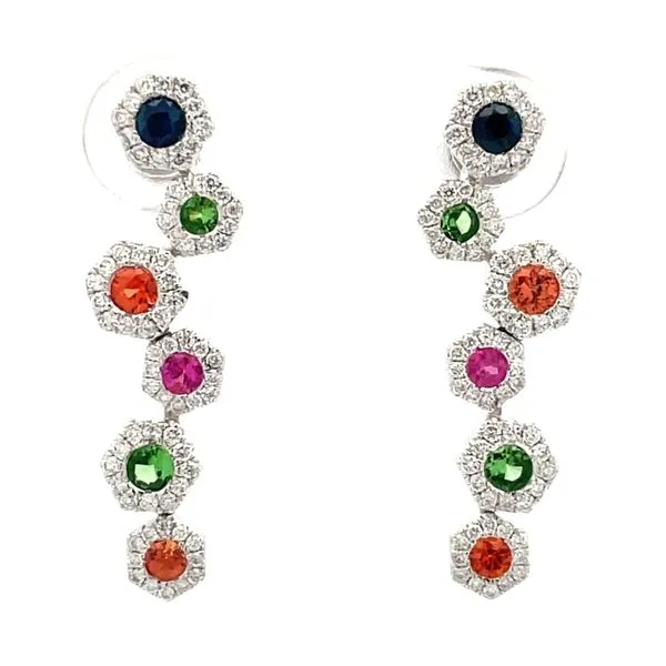 14K White Gold Multi-Sapphire & Diamond Post Earrings Hudson Valley Goldsmith New Paltz, NY