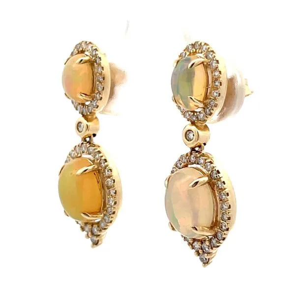 14K Yellow Gold Ethiopian Opal & Diamond Post Earrings Image 2 Hudson Valley Goldsmith New Paltz, NY
