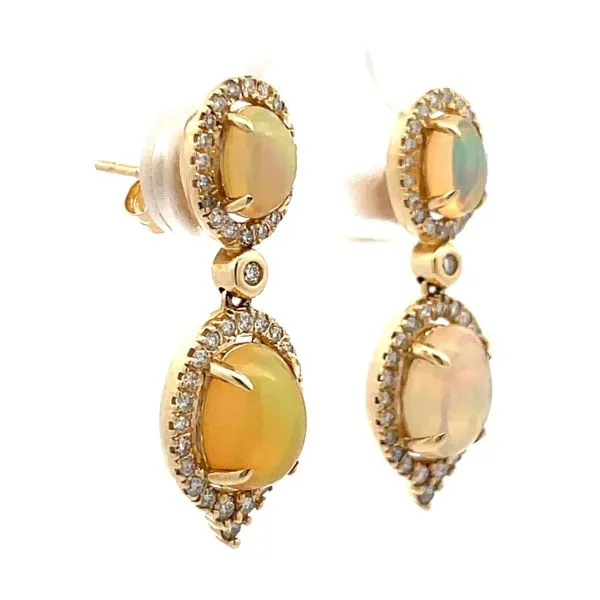 14K Yellow Gold Ethiopian Opal & Diamond Post Earrings Image 3 Hudson Valley Goldsmith New Paltz, NY