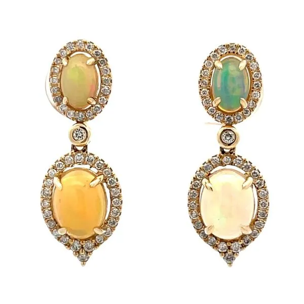 14K Yellow Gold Ethiopian Opal & Diamond Post Earrings Hudson Valley Goldsmith New Paltz, NY