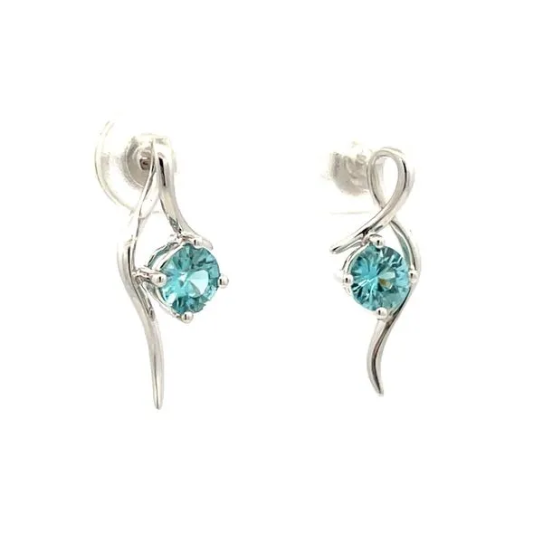 Blue Zircon Open Twist Design Earrings Image 2 Hudson Valley Goldsmith New Paltz, NY