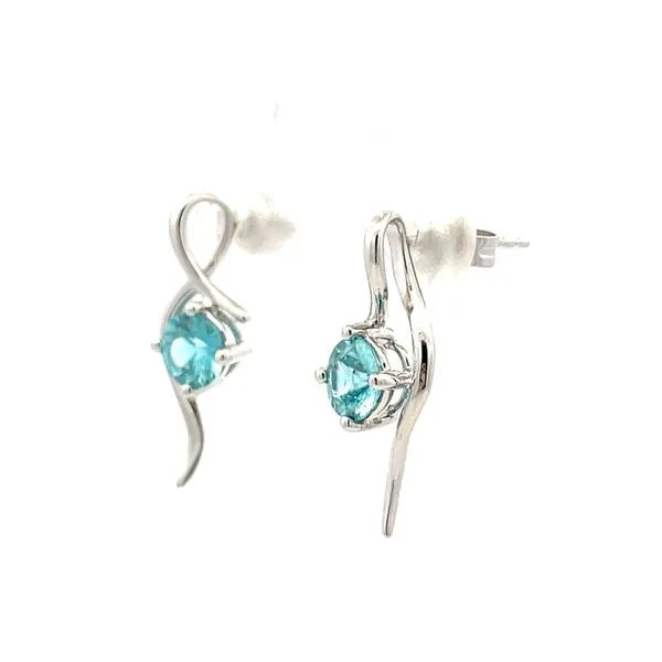 Blue Zircon Open Twist Design Earrings Image 3 Hudson Valley Goldsmith New Paltz, NY