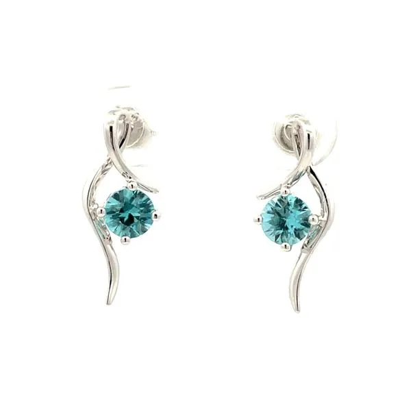 Blue Zircon Open Twist Design Earrings Hudson Valley Goldsmith New Paltz, NY