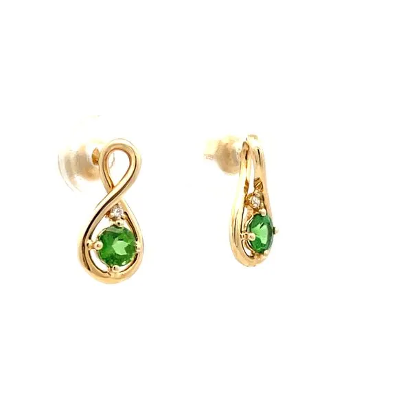 Green Garnet and Diamond Open Loop Earrings Image 2 Hudson Valley Goldsmith New Paltz, NY