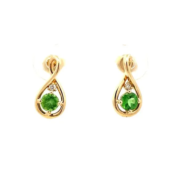 Green Garnet and Diamond Open Loop Earrings Hudson Valley Goldsmith New Paltz, NY